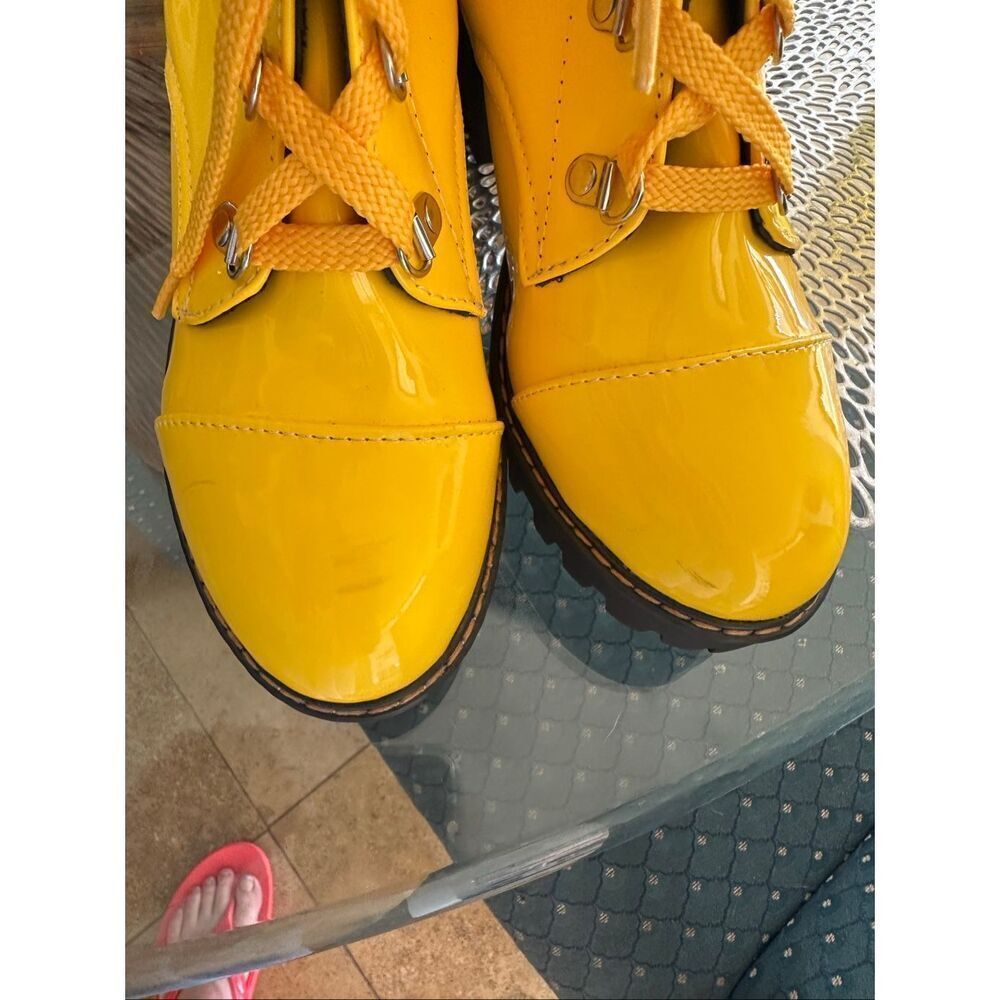 SunnyYellow Shiny Pleather Mid Calf Boot Size 9.5 - Picture 8 of 11